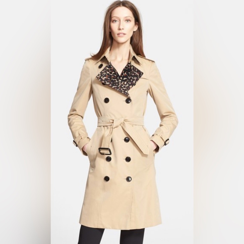 Authentic Burberry London | Sandringham Leopard Print Trim Trench Coat